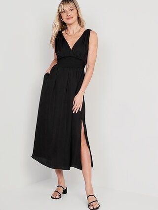 Waist-Defined Tie-Back Satin Maxi Dress for Women | Old Navy (US)