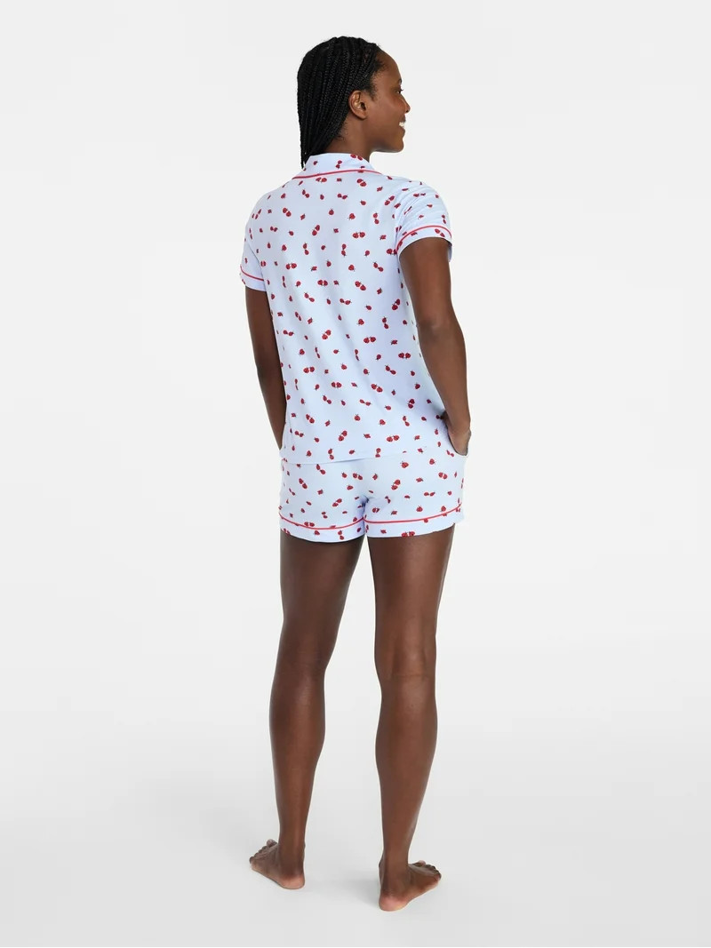 Joyspun Women's Dreamy Soft Collection Notch Top and Shorts Pajama Set, 2-Piece, Sizes XS-3X | Walmart (US)