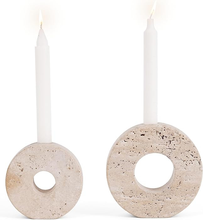 Marble Candle Holder Set of 2 Travertine Taper Candles Holder for Table Decorations, Living Room ... | Amazon (US)
