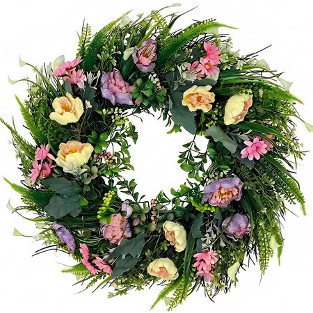Spring Wreath for Front Door 17.7 inches Wildflower Wreath Door Wreaths for Spring Summer Easter Hanging Decoration for Home Indoor Outdoor | Walmart (US)