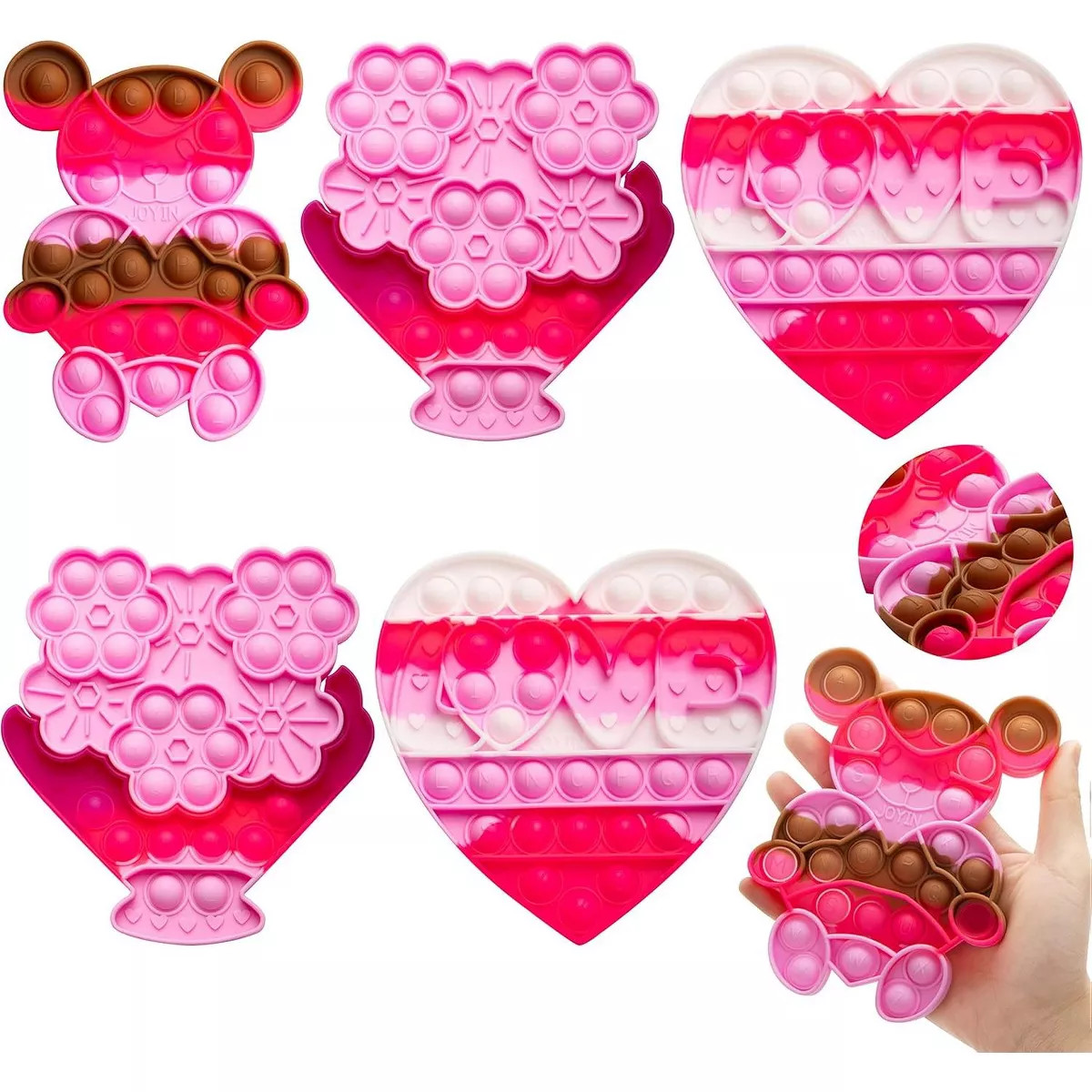Joyfy 6 Pcs Valentines Day Pop Fidget Toys with Alphabet Letters, Heart Shape Stress Relief for K... | Target