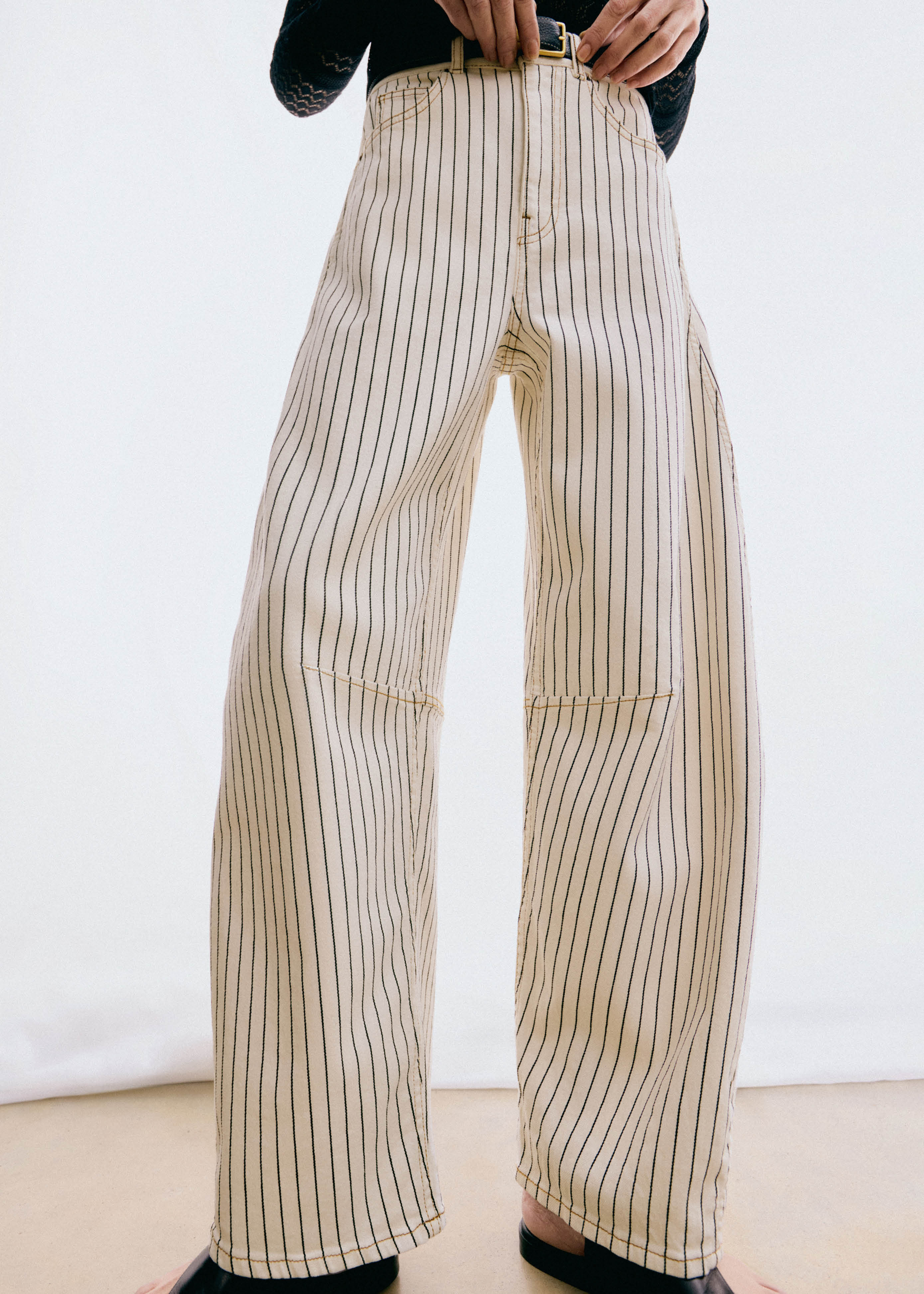 Women's Ecru Striped Denim Extreme Tapered Jean | ME+EM | ME+EM Global (Excluding US)