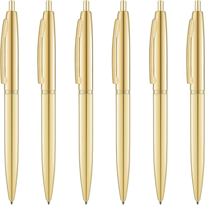 Unibene 6 Pack Gold Click Ballpoint Pens - Black ink Medium Point(1 mm), Metallic Retractable Pen... | Amazon (US)