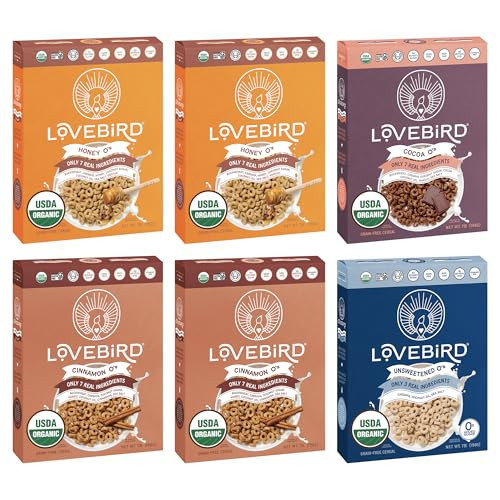 Lovebird Organic Cereal That Actually Tastes Good - 100% Real Food & Healthy Gluten Free Cereal, No Refined Sugar, Paleo, Keto Friendly Healthy Snacks for Kids, Adults - Variety, 6-Pack | Amazon (US)
