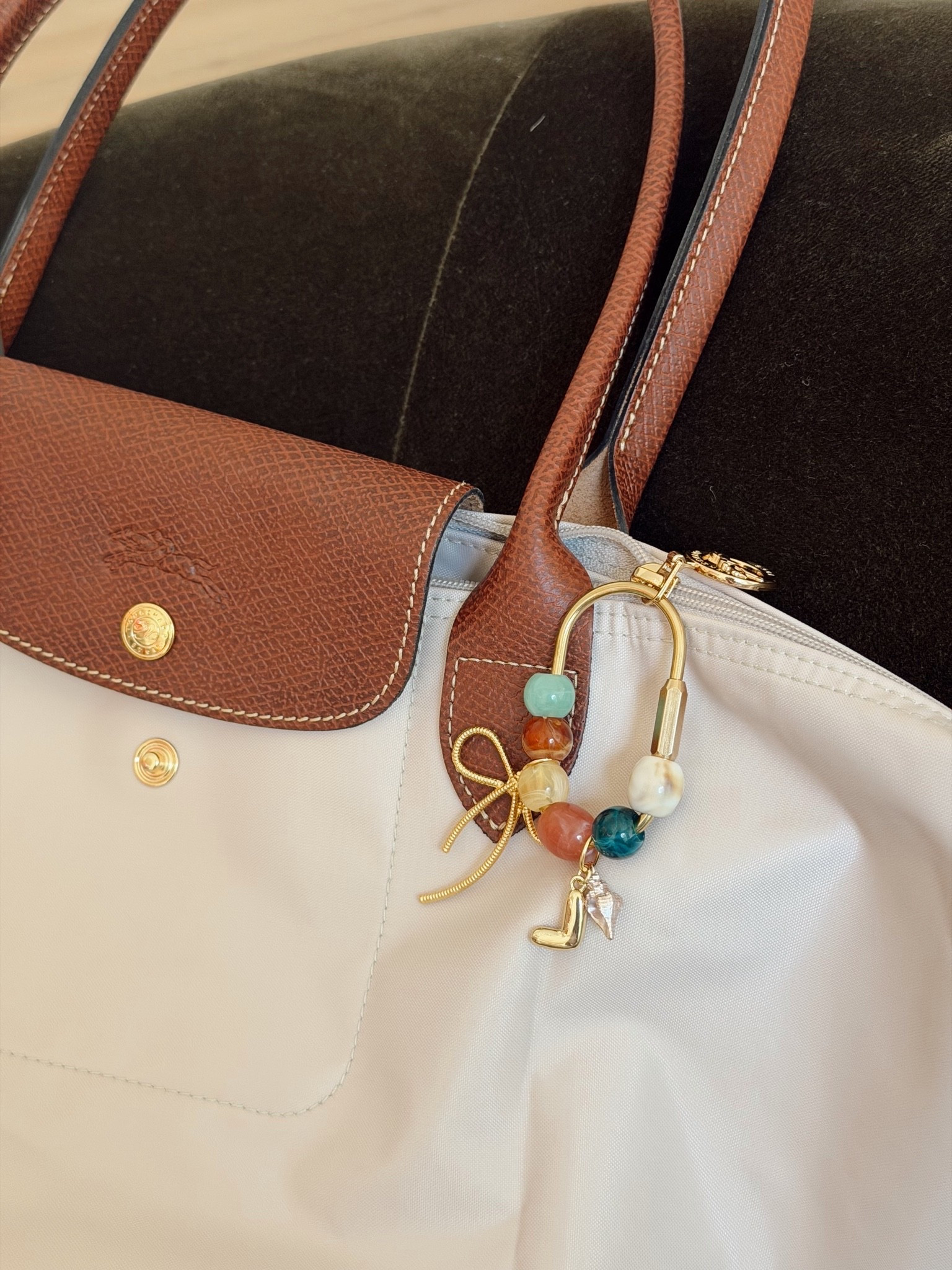 Longchamp large tote and DIY bag charm