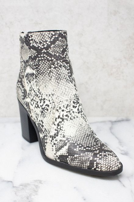 The Tricia Grey Snakeskin Print Booties | The Pink Lily Boutique