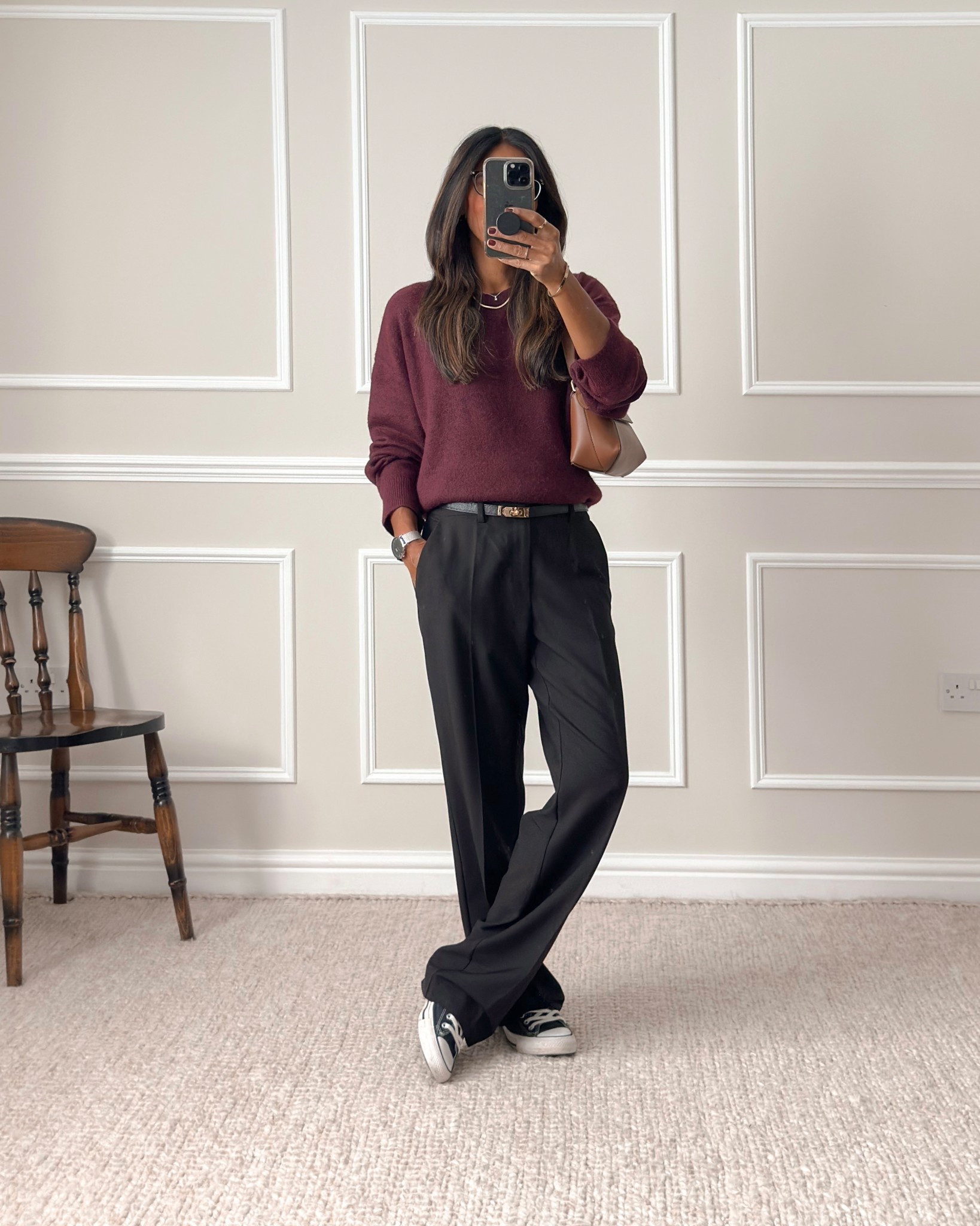 Burgundy jumper - wearing size small

Trousers - wearing my usual trouser size - UK size 8. Slightly too long for me (I’m 5’5) but I just hem the back of the trousers with either a safety pin or wonderweb so they don’t drag along the floor. 



#LTKstyletip #LTKuk