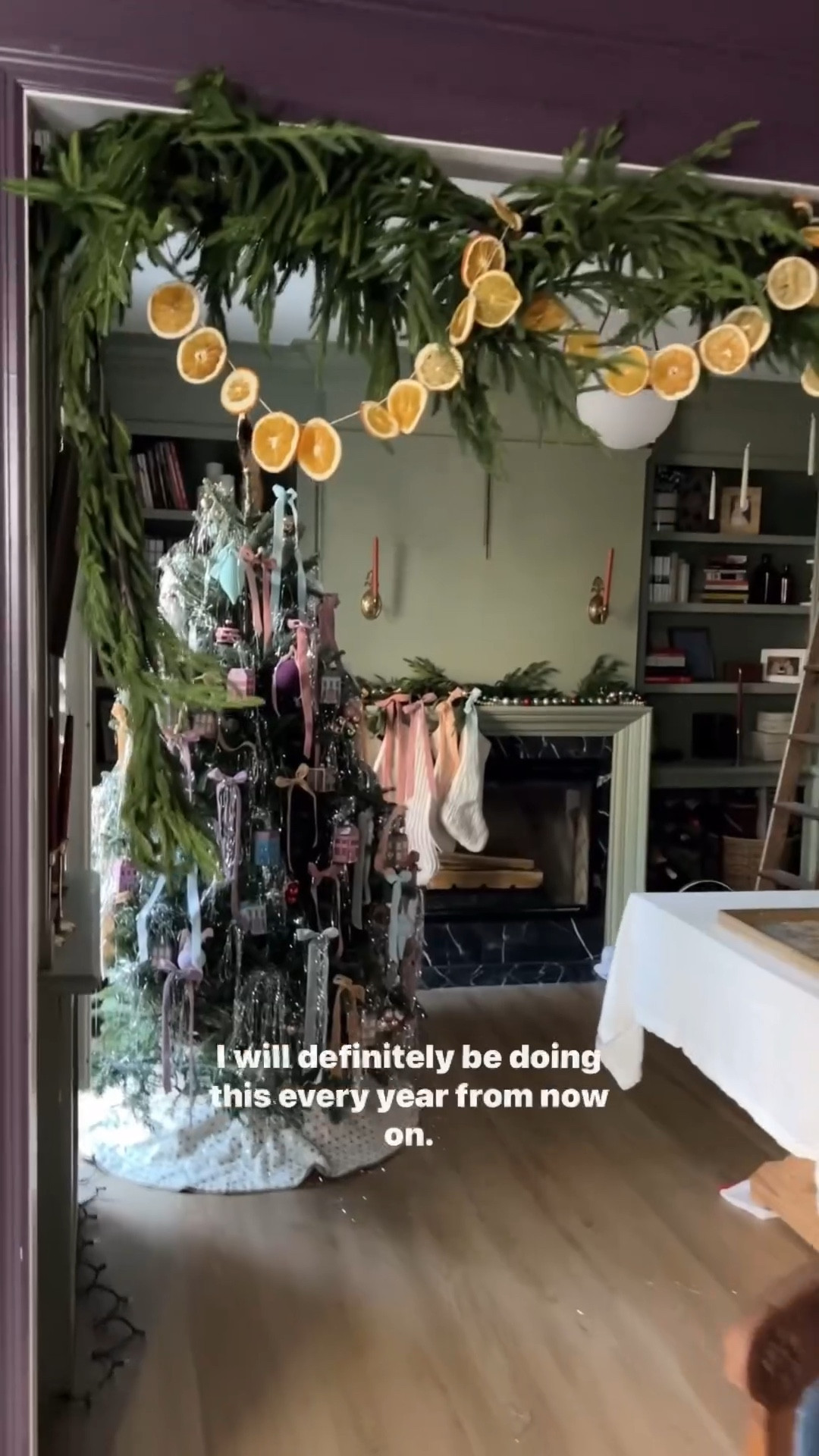 I tried the tension rod trick and it works great! ✅

I have permanent hooks in my trim in the other room and I don't like it.

The command strips pulled up the paint and some of the mdf and the damage is still visible.

Using a tension rod is a pro move that I will be using every year from now on! 

#TensionRodGarland
#DriedOrangeGarland
#HolidayDecor

#LTKhome 

#LTKSeasonal #LTKHoliday