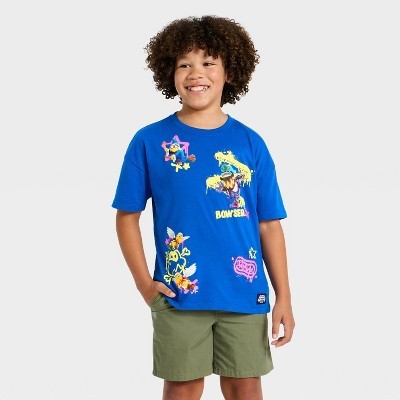 Boys' Nintendo Super Mario Brothers Bowser Short Sleeve Oversized Graphic T-Shirt - Blue S | Target