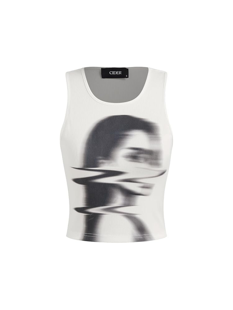CIDER Womens Figure Graphic Crop Tank Top Y2K Summer Going Out Crew Neck Shirts | Amazon (US)