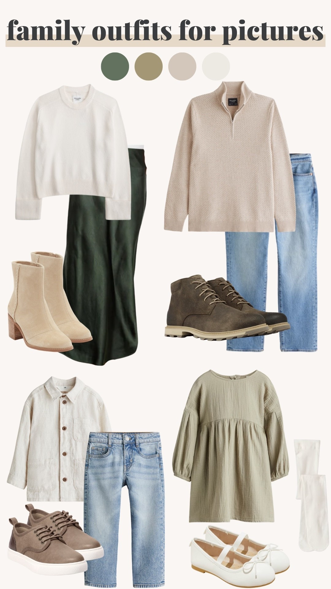 Family outfits for picture, green, tan, sage green, dark green, photos, matching family, shoes, dress, denim 

#LTKKids #LTKStyleTip #LTKFamily