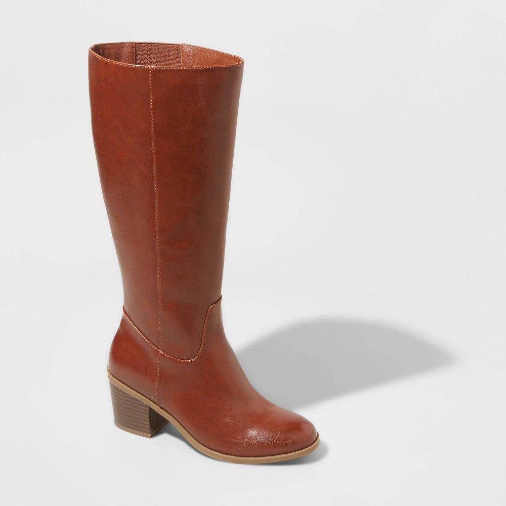 Women's Vivian Wide Calf Heeled Riding Boots - A New Day Cognac 10WC, Red | Target