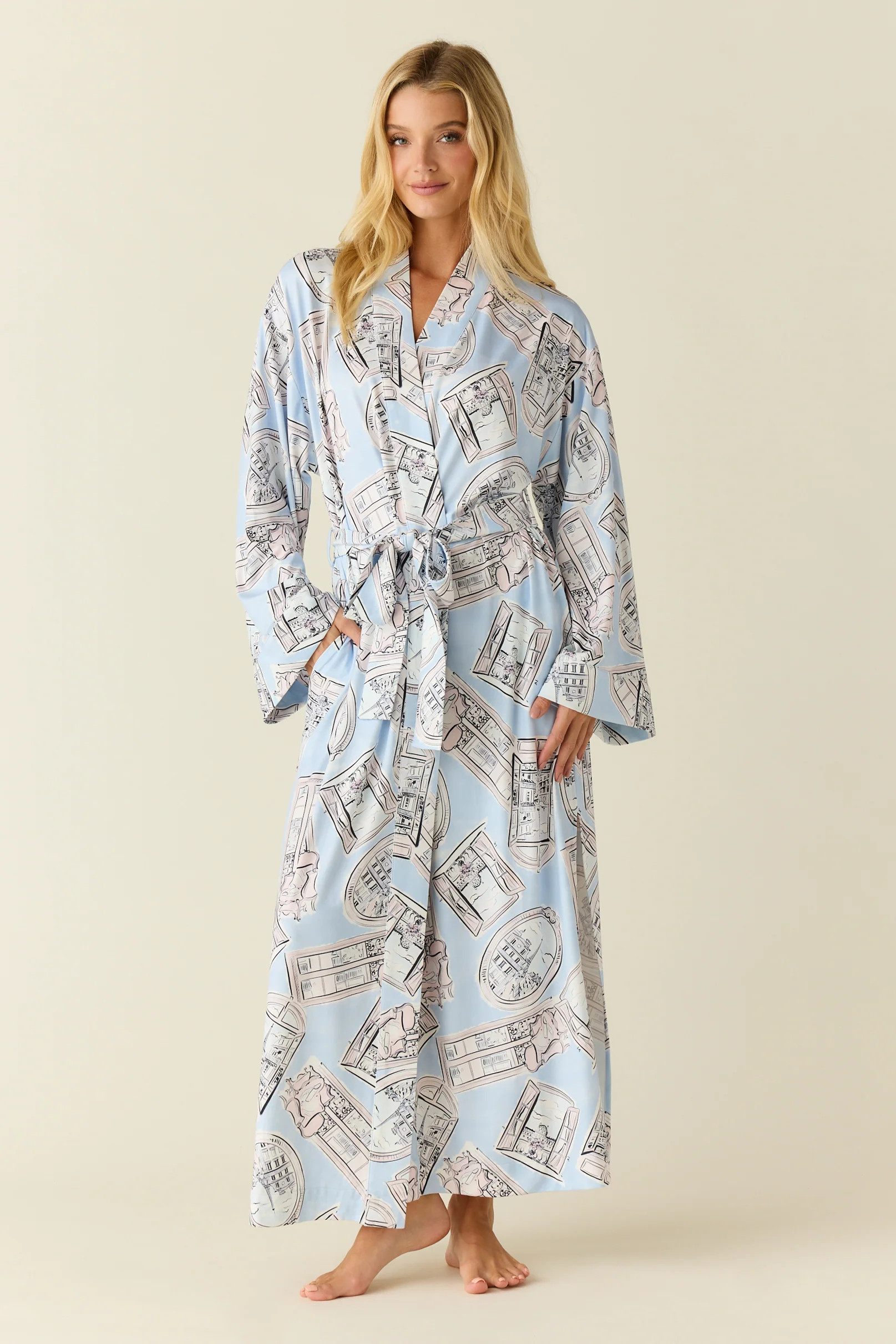 Kaia Cloud Jersey Kimono Robe in Parisian Postcard | MASONgrey