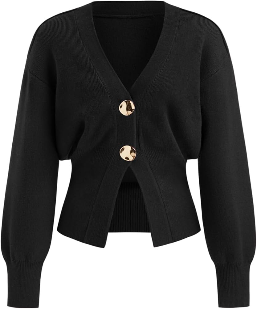 CIDER Cardigan Sweater for Women Knitted Long Sleeve V Neck Trendy Open Front Sweaters with Gold ... | Amazon (US)