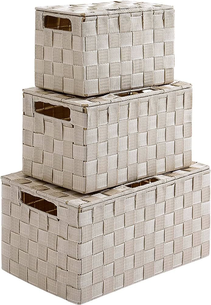 Amazon.com : Harrage Storage Bins with Lids, 3Pack Woven Baskets for Storage Decorative Storage B... | Amazon (US)
