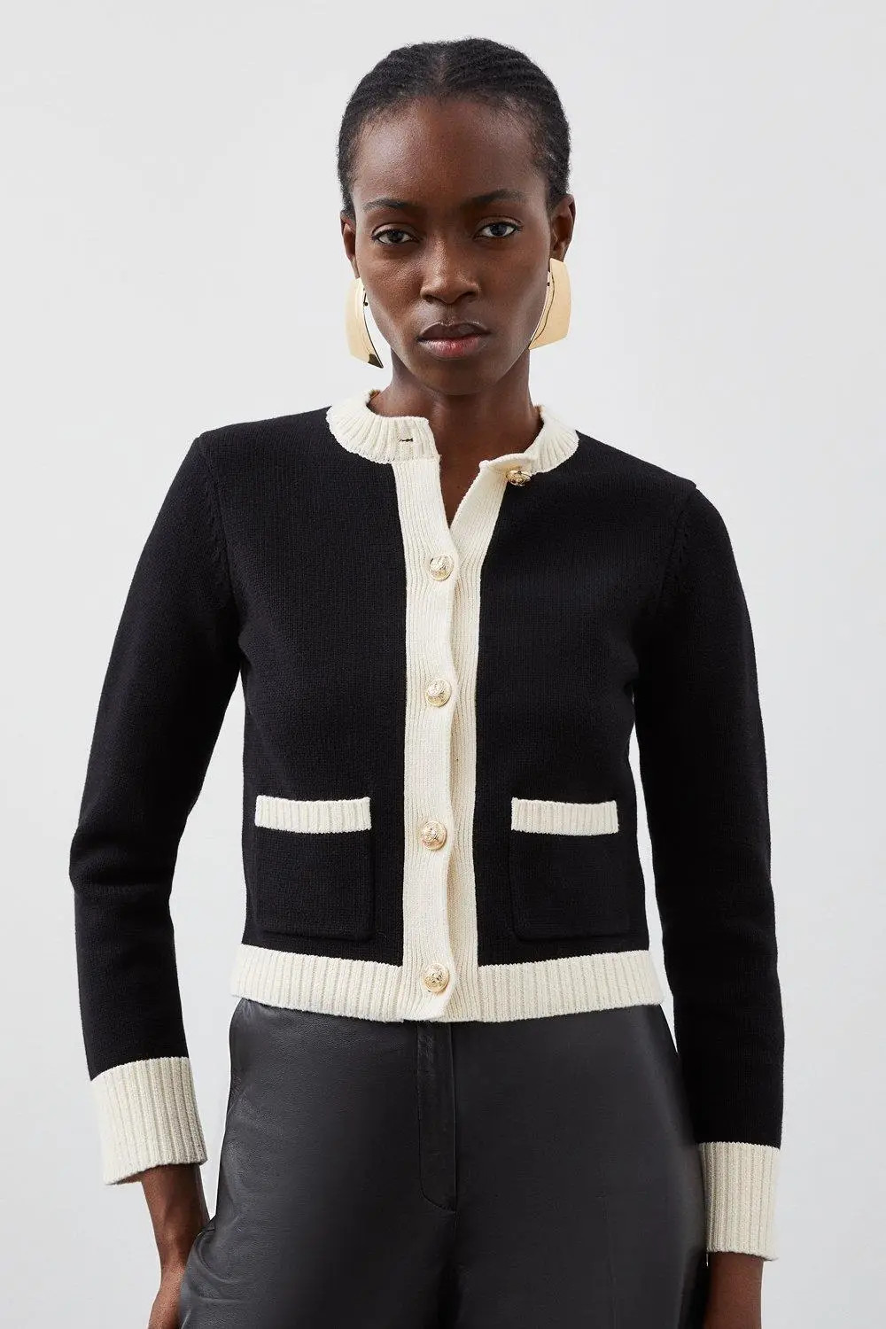 Cotton Cropped Knit Boxy Cardigan | Karen Millen