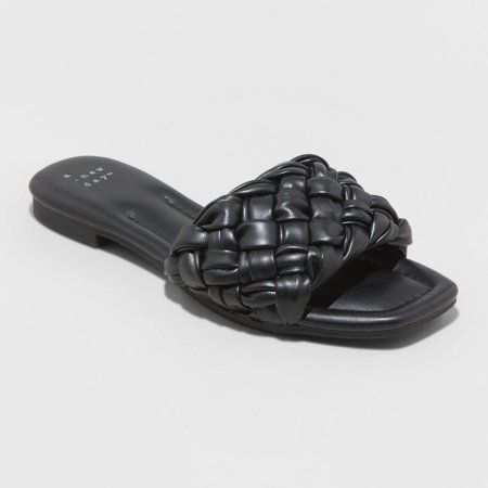 Women s Carissa Woven Slide Sandals - A New Day Black 7 | Walmart (US)