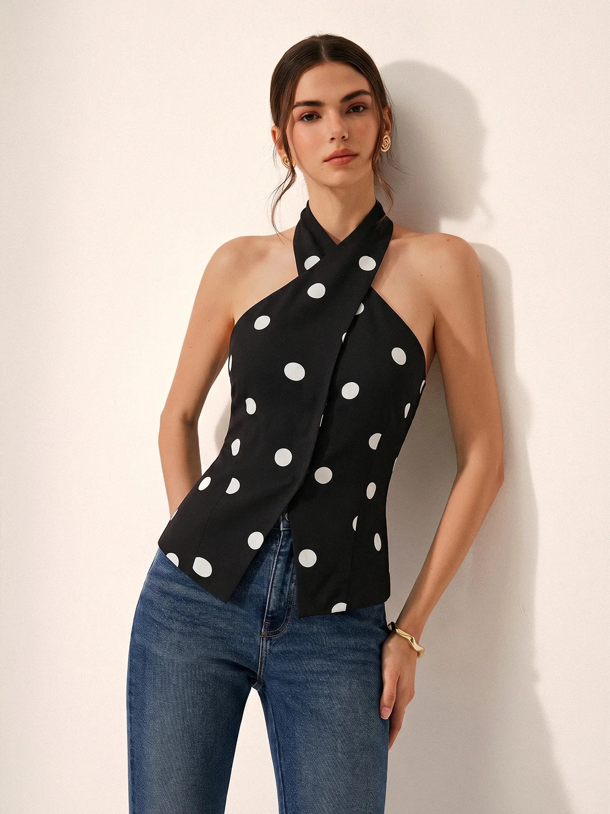 Polka Dot Crisscross Halter Tank Top | Commense