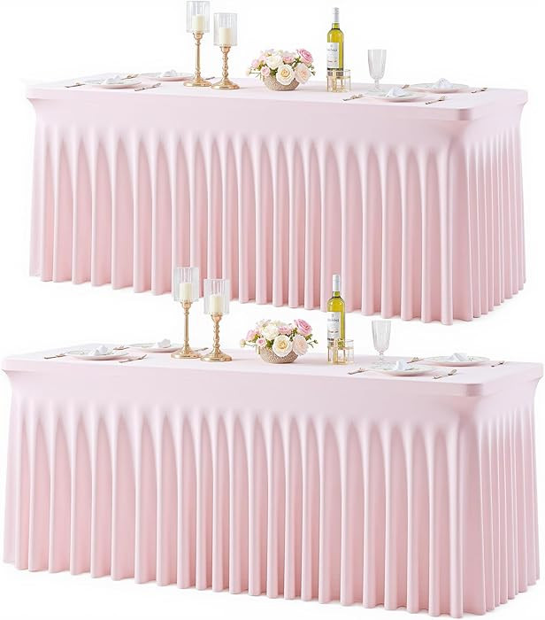 2 Pack Pink Table Cloth for 6 Foot Rectangle Tables Spandex Fitted Tablecloth 6ft Stretch Table C... | Amazon (US)