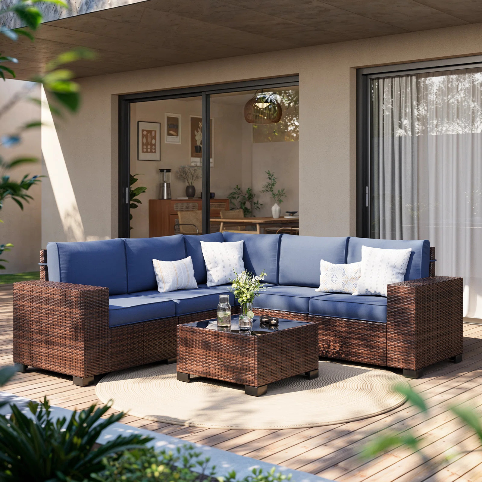 Earling 5 - Person Modular Wide Armrest Outdoor Rattan Sectional Seating Group | Wayfair North America