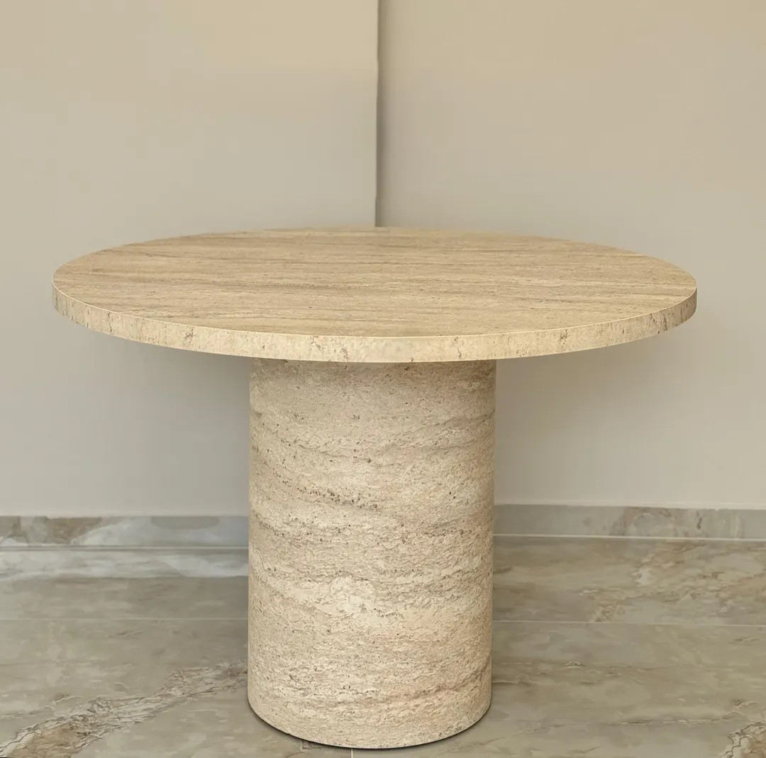 Pedestal Table - Travertine-Look Round Dining Table – Handmade Wooden Table | 100 cm & 120 cm S... | Etsy (US)