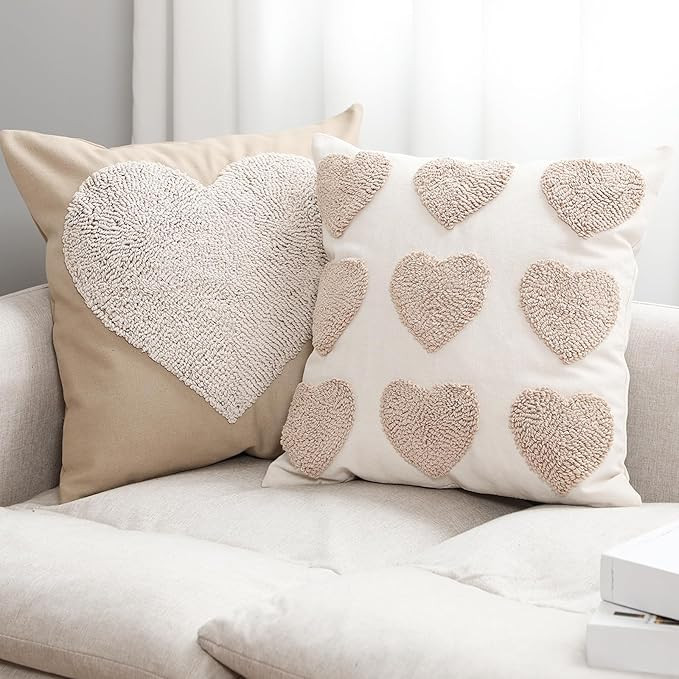 2 Pcs Heart Throw Pillow Covers Neutral Love Pillow Covers Decorative Mother Day Embroidery Cushi... | Amazon (US)