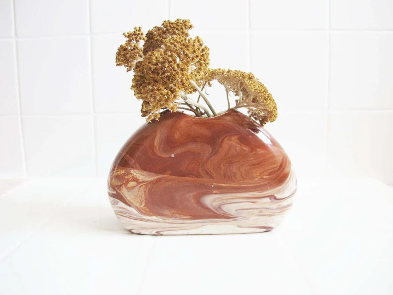 Vintage Brown Cream Marble Swirl Small Ceramic Flower Vase Bohemian Quirky Home Decor Gift for Fr... | Etsy (US)