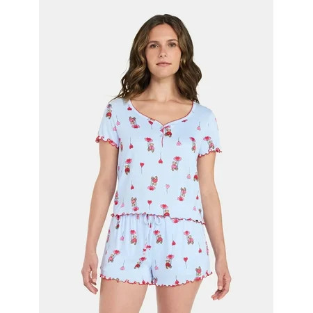 Valentine s Day Women s Knit Henley Top and Shorts Pajama Set from Way to Celebrate 2-Piece Sizes XS-3X | Walmart (US)