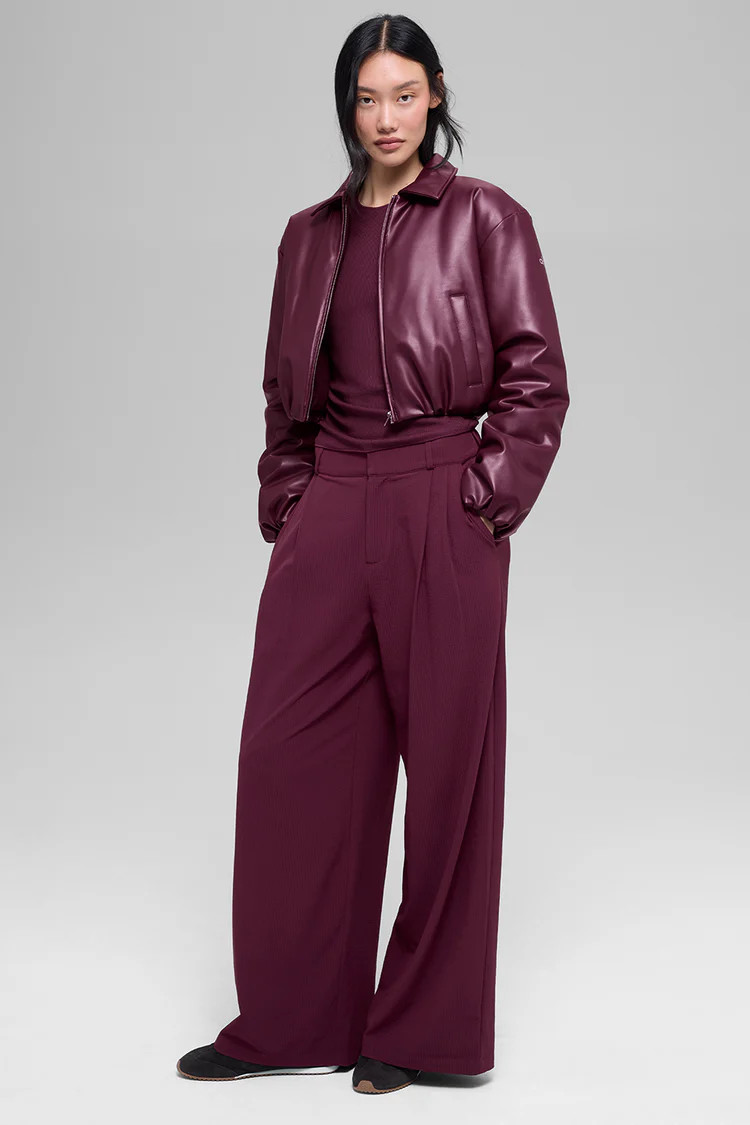 Faux Leather Cropped Premier Bomber - Burgundy | Alo Yoga (US)