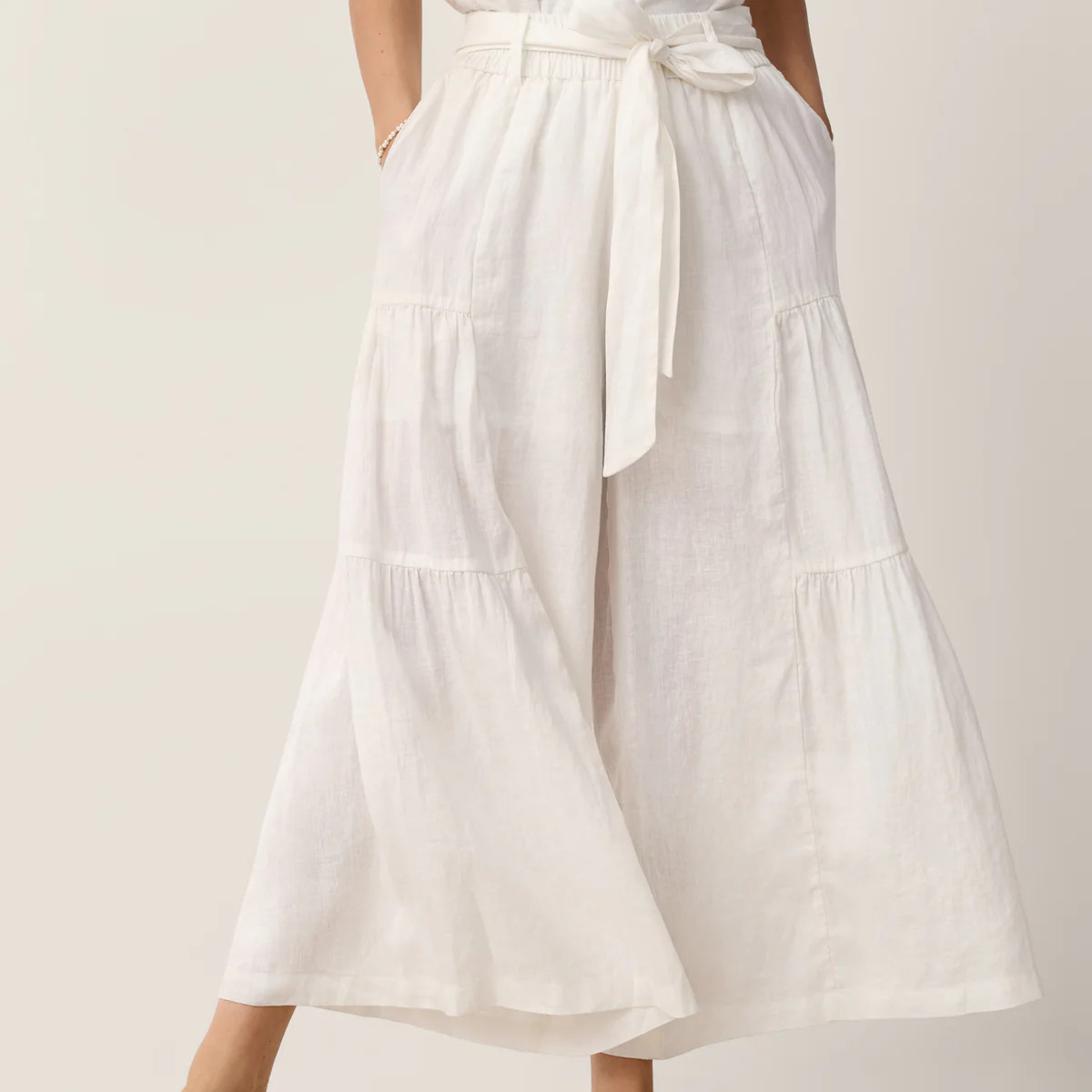 100% Linen Bow-Waist Tiered Pants TARYN | LINTICO
