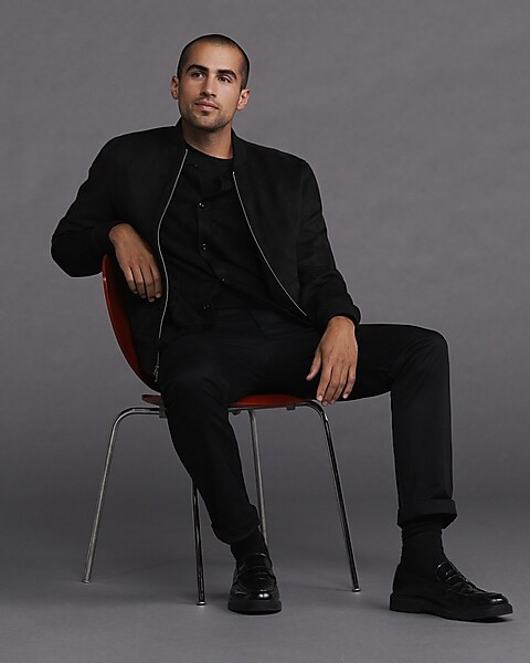 Faux Suede Double Pocket Bomber Jacket | Express