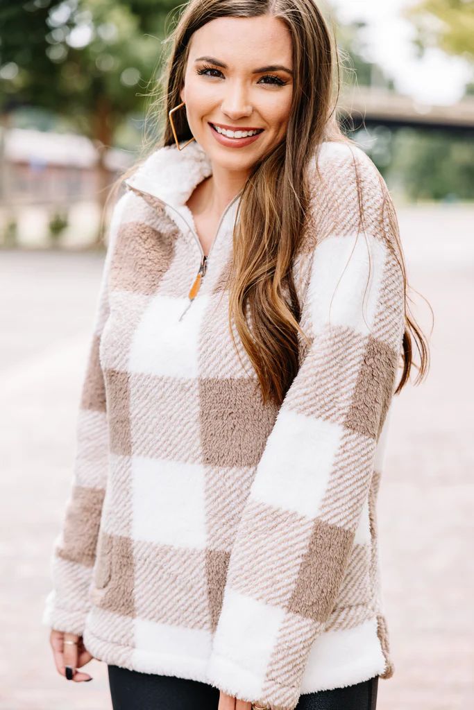 On The Move Taupe Brown Buffalo Plaid Pullover | The Mint Julep Boutique