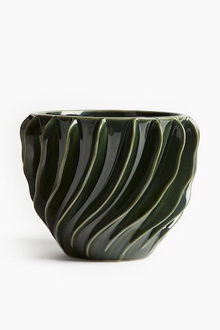 H & M - Large Stoneware Plant Pot - Green | H&M (US + CA)