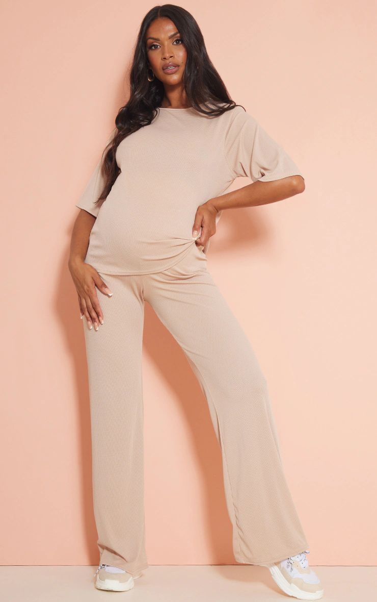Maternity Stone Rib Oversized Short Sleeved T Shirt | PrettyLittleThing US