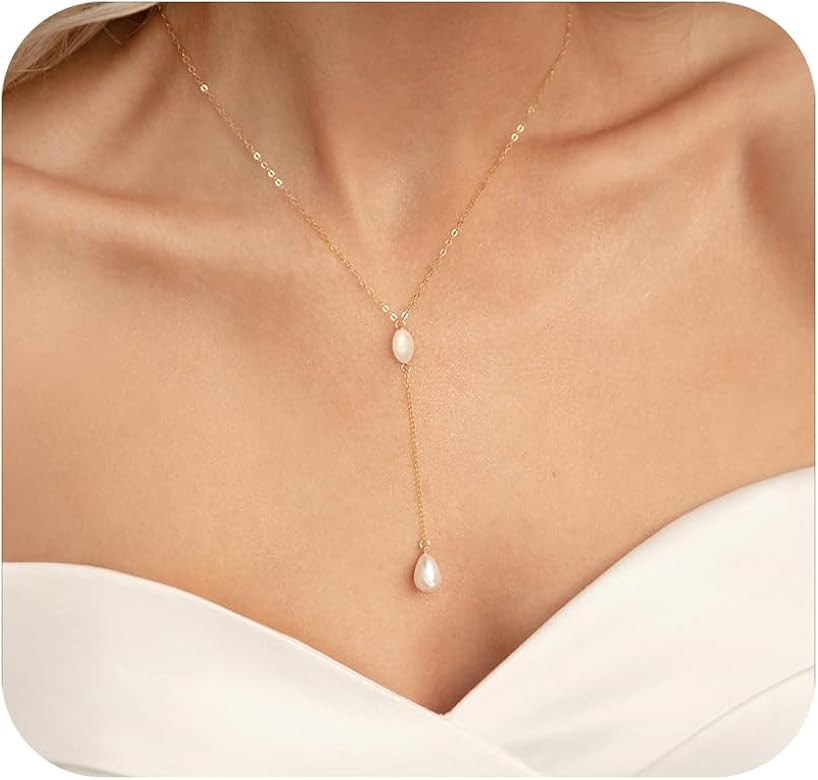 DIBOLA Dainty Pearl Necklaces for Women 14K Gold/Silver Plated Cute Single Pearl Necklace Elegant... | Amazon (US)