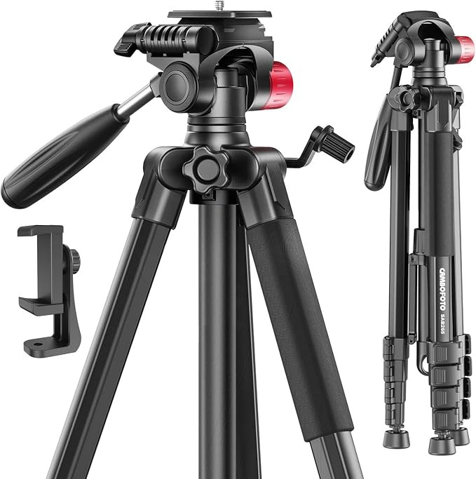 CAMBOFOTO 74"-Camera-Tripod, Porfessional Aluminum Heavy Duty Vlog/Video Recording Tripod Stand w... | Amazon (US)