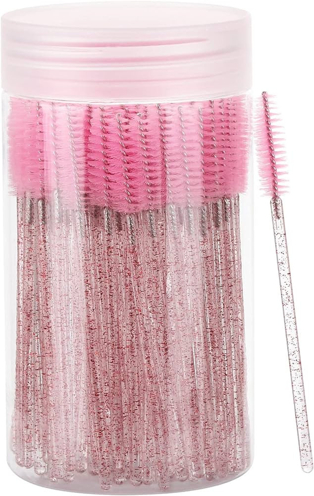 100 Pcs Disposable Mascara Wands, Lash Brushes with Container, Crystal Eyebrow Spoolies Brush for... | Amazon (US)