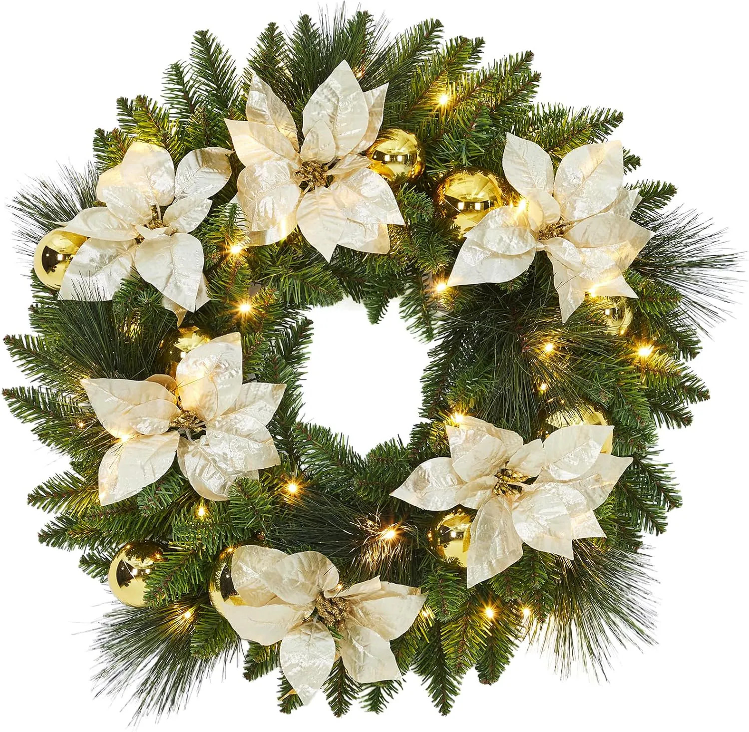 Garvee 24-in Green Christmas Wreath Pre-Lit Artificial with Frosted Pine Cones Berries for Front Door Indoor Outdoor one_size | IWAN-PHK-35JSVLOM | Lowe's