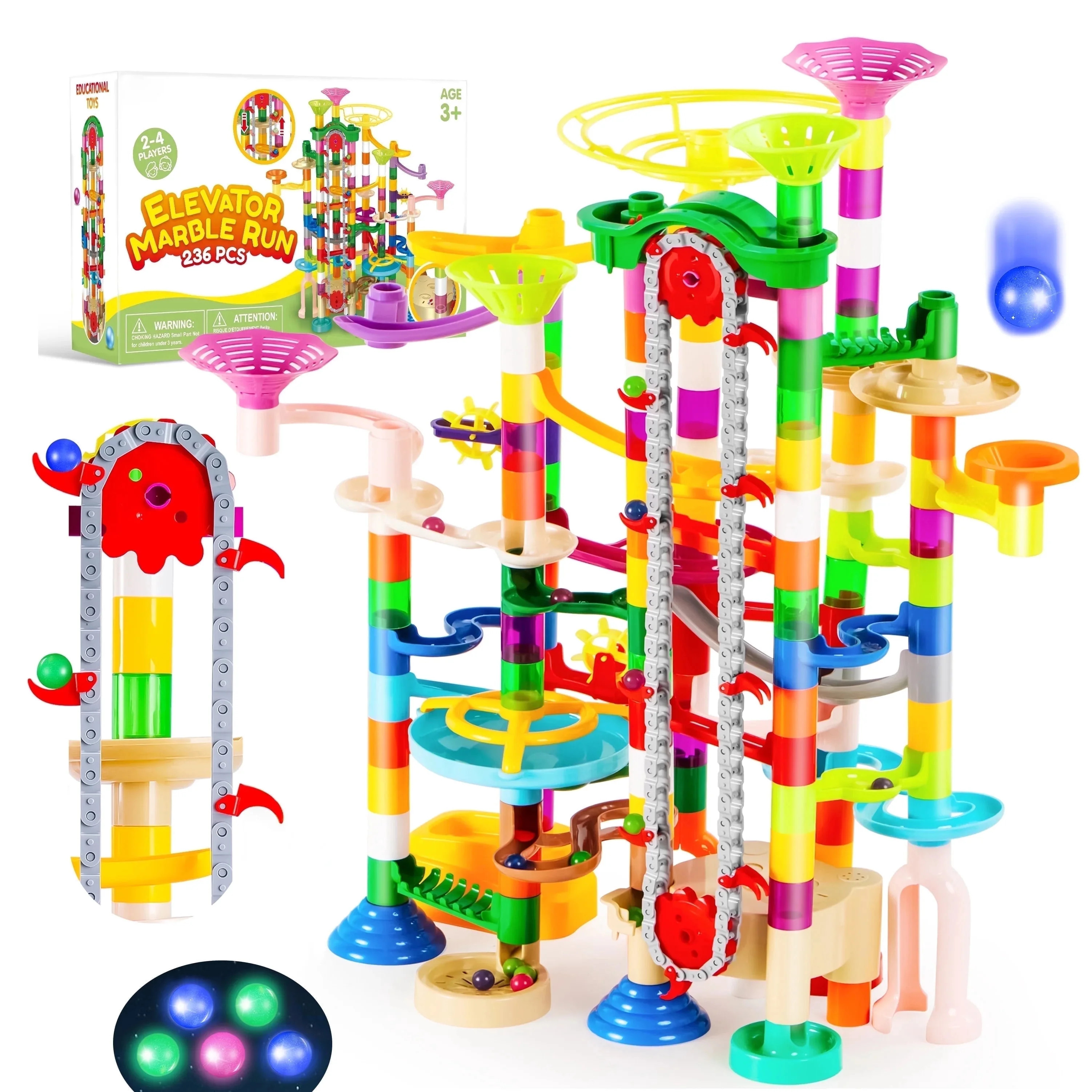 Joyfy 236 Pcs Glowing Marble Run with Motorized Elevator, Construction Building Blocks with 30 Gl... | Walmart (US)