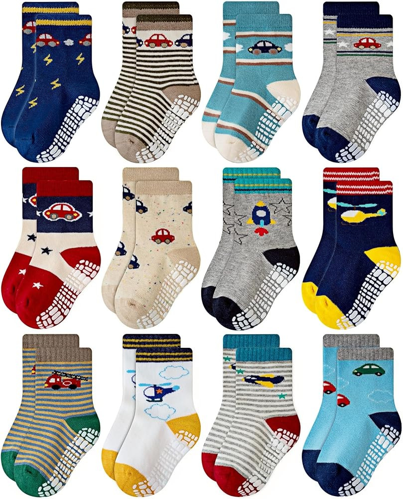 RATIVE Non Skid Anti Slip Crew Socks With Grips for Baby Infant Toddlers Kids Boys | Amazon (US)