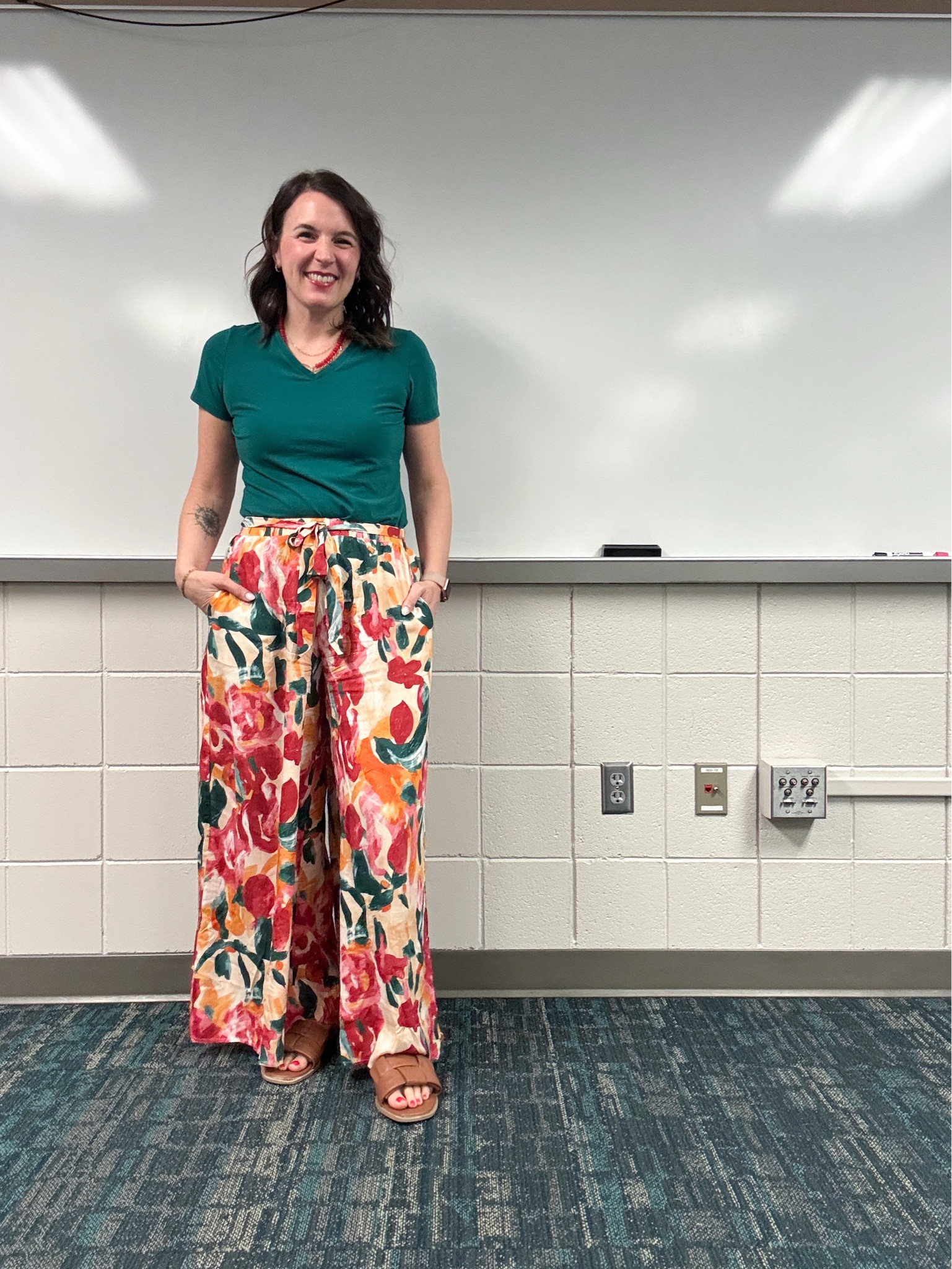 These floral pants are so fun and colorful. Imagine them in the summer with a tank top. I’m in a medium. 