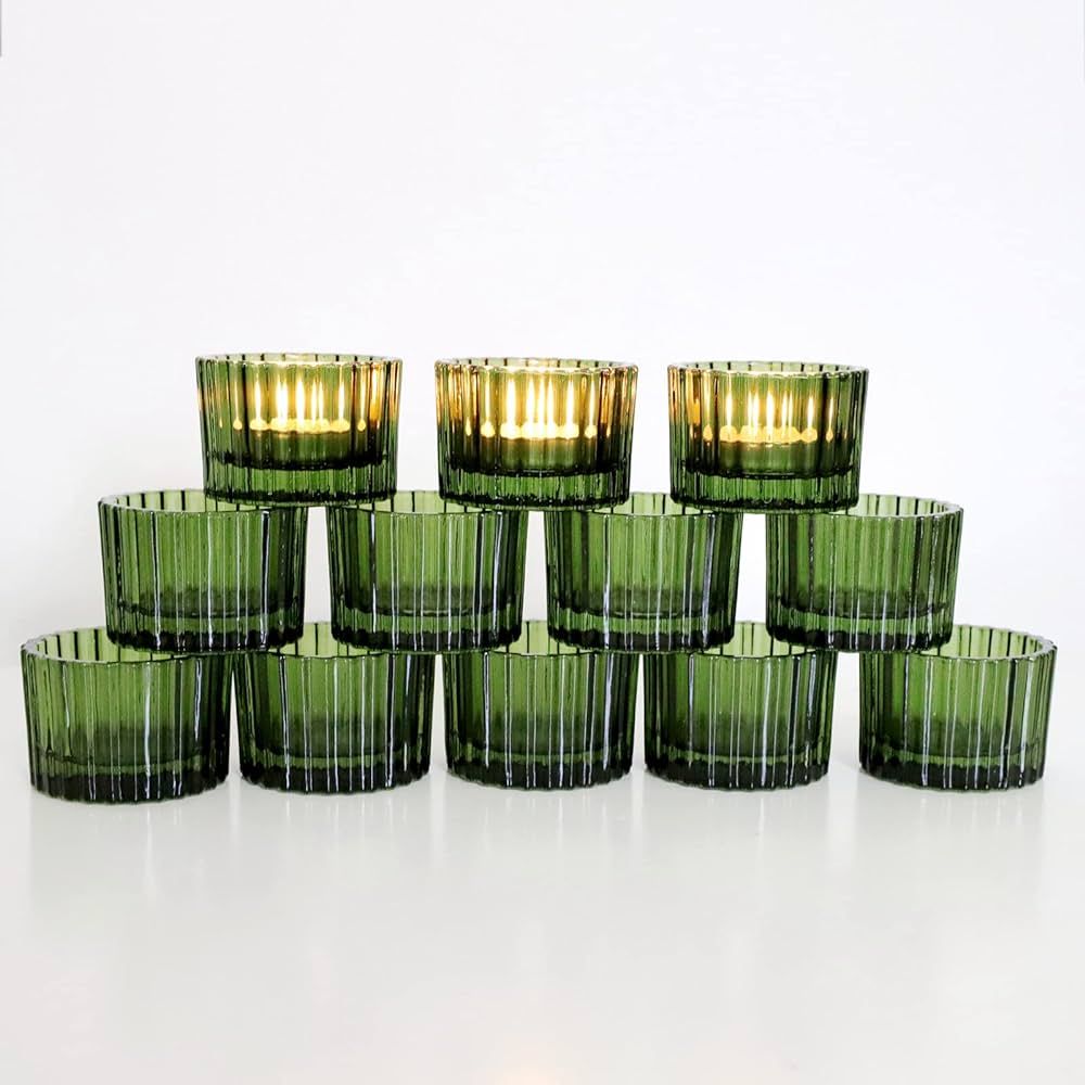 VOHO Green Tealight Candle Holder Set of 12, Glass Candle Holder for Wedding Table Centerpiece, T... | Amazon (US)