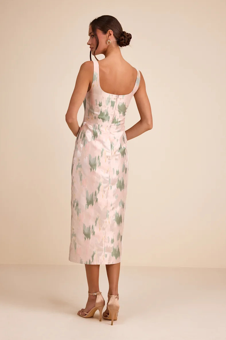 Diani Blush Abstract Jacquard Column Midi Dress | Lulus