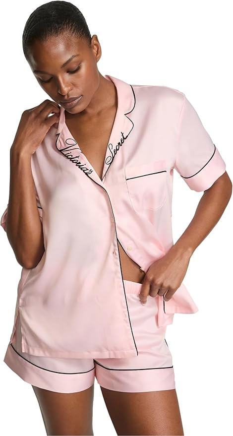 Victoria's Secret Satin Pajama Set, Short Sleeve Button Down Shirt & Shorts, Sleepwear for Women ... | Amazon (US)