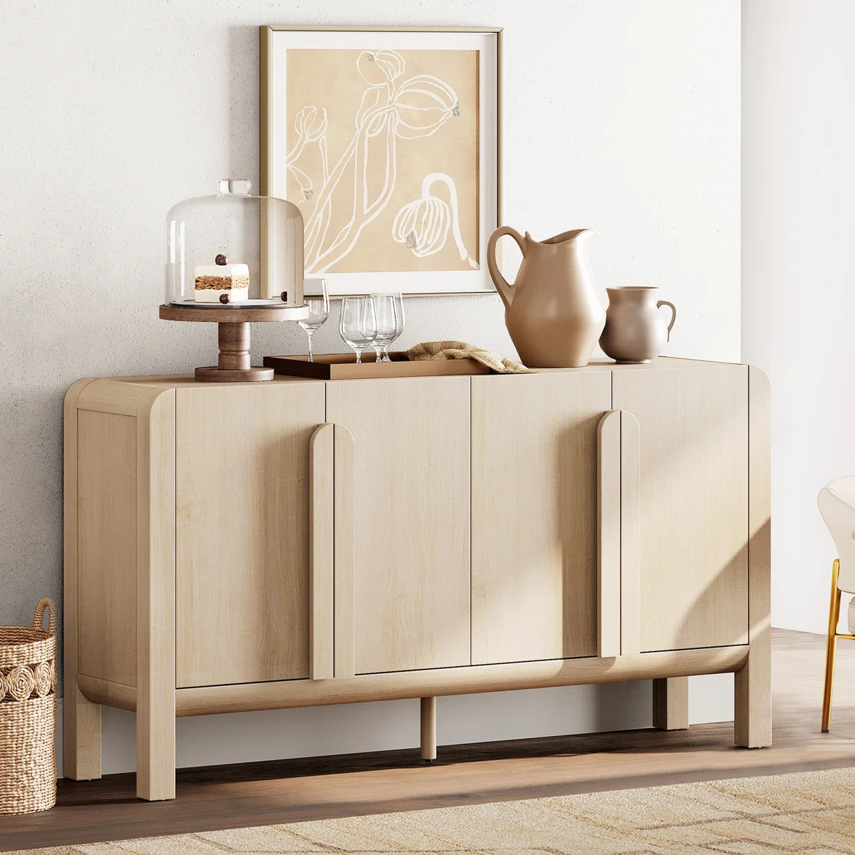 Adora Mid-Century 63" Wood Sideboard Buffet Cabinet With Storage, Modern Credenza With Doors And ... | Wayfair North America