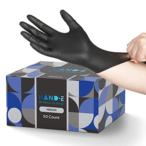 Hand-E Touch Black Nitrile Disposable Gloves Medium, 50 Count - BBQ, Tattoo, Hair Dye, Cooking, Mechanic Gloves - Powder and Latex Free | Amazon (US)