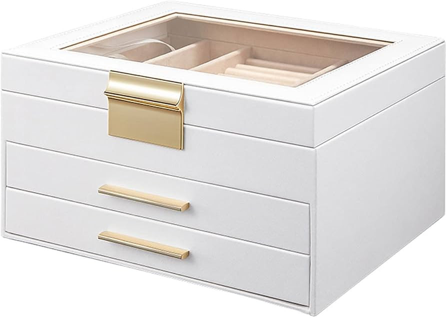 MILONT Jewelry Box For Women,3 Layers Jewelry Organizer With Clear Lid,2 Drawers,Large Velvet Nec... | Amazon (US)