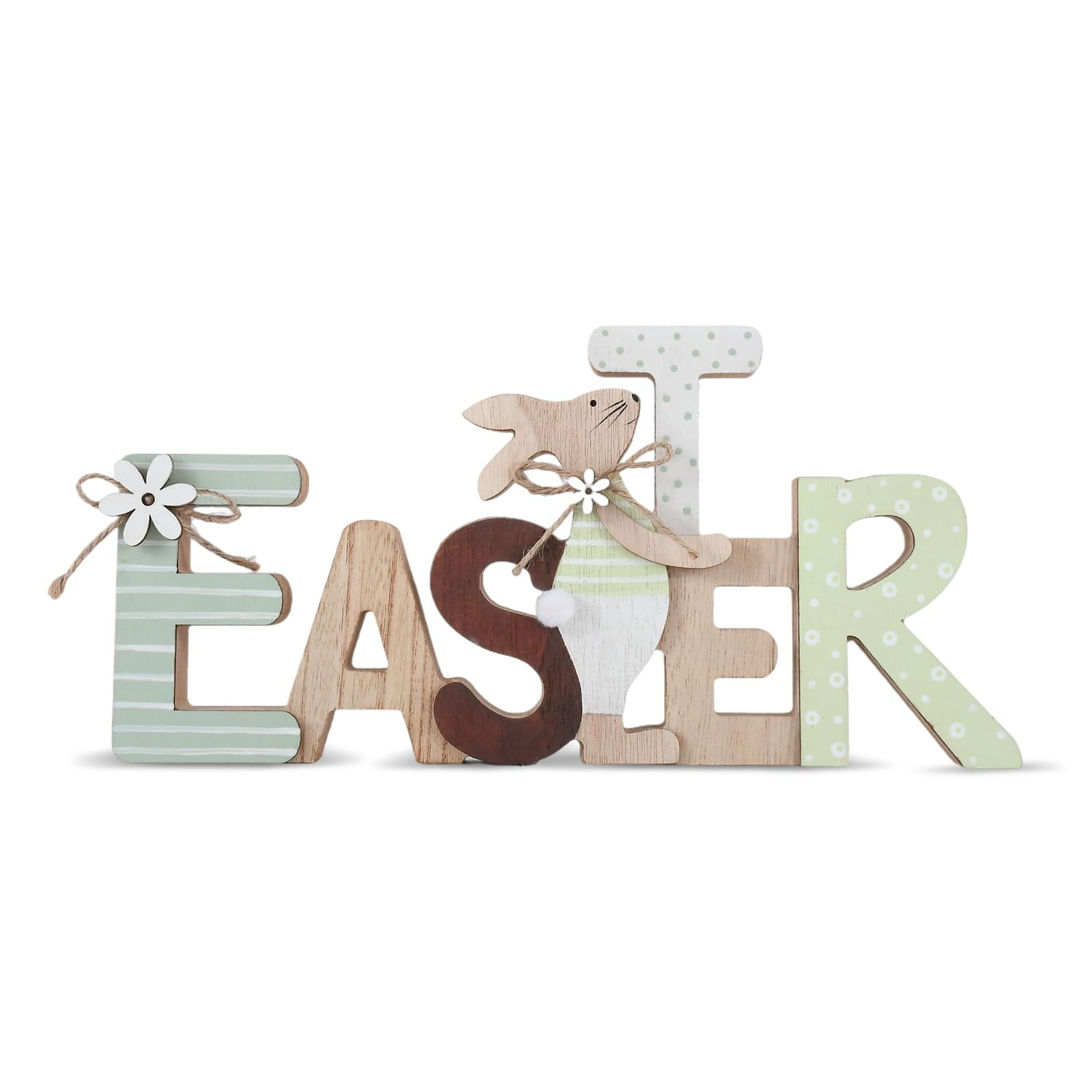 Easter Wooden Sign Party Decorations for Home, Farmhouse Easter Table Decor Bunny with Pompom Bal... | Amazon (US)