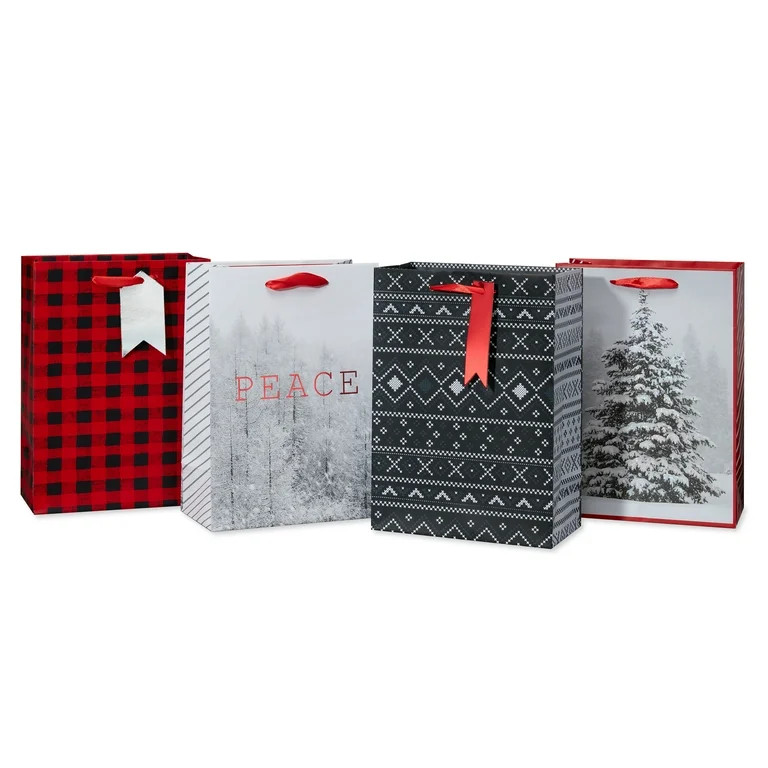 American Greetings 10" Medium Christmas Gift Bags, Sweater Patterns and Snowy Trees (4 Bags) | Walmart (US)