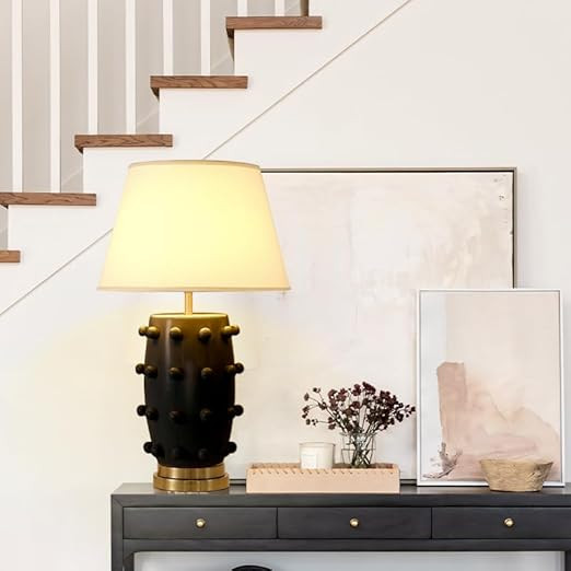 Modern Ceramic Linden Table Lamp - 30" Black Ball Farmhouse Design, Classic Nightstand Large Lind... | Amazon (US)